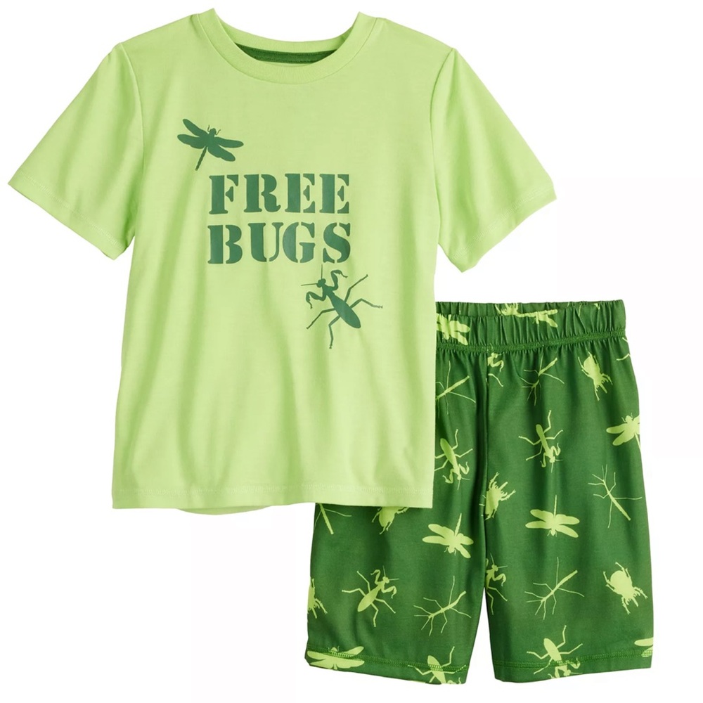 Cuddl Duds Boys Free Bugs Shirt and Shorts Pajamas